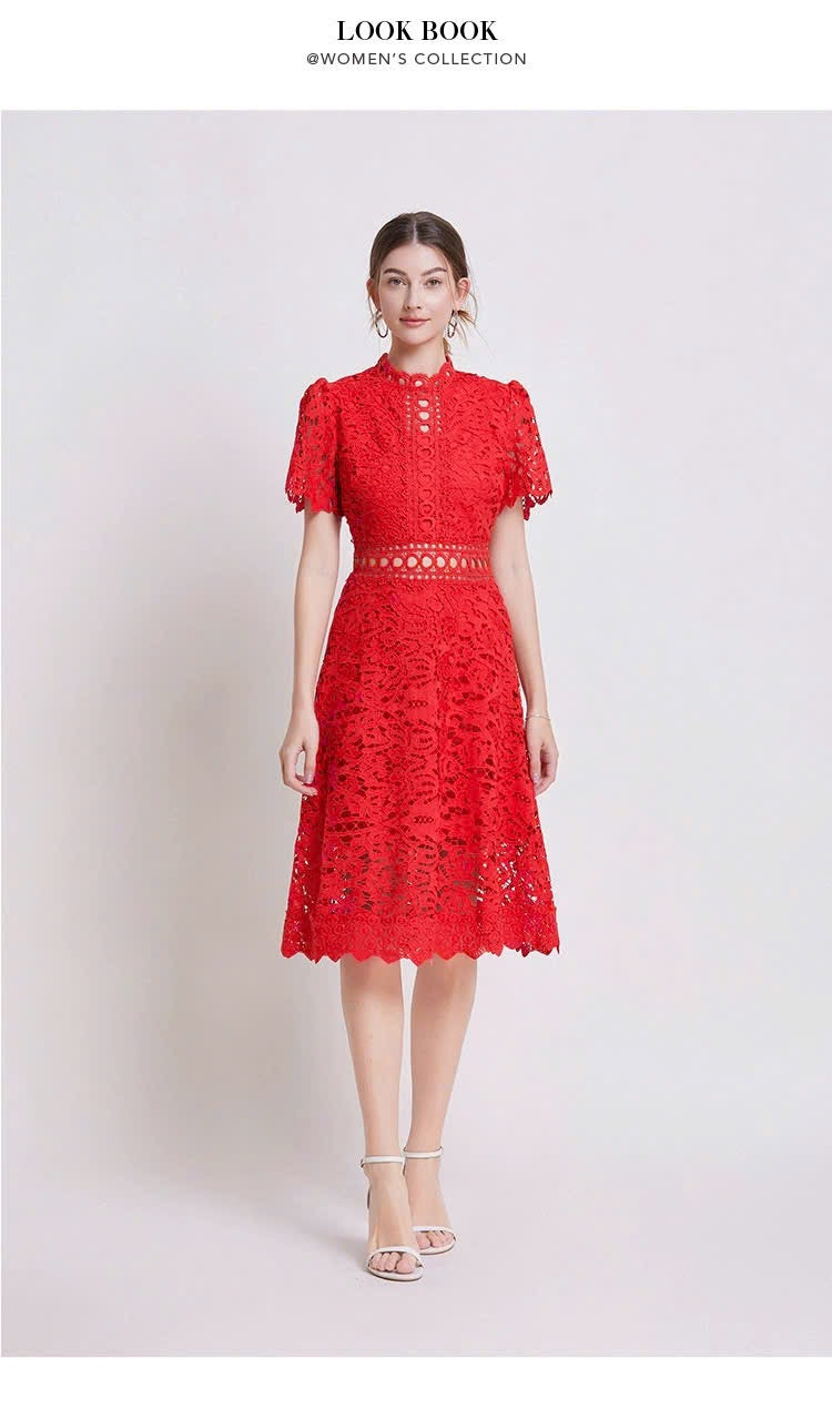 Đầm ren liền viền eo xịn MÀU ĐỎ 5968