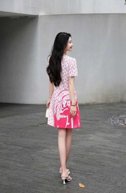 Đầm suông lụa CD Trắng Hồng 6710