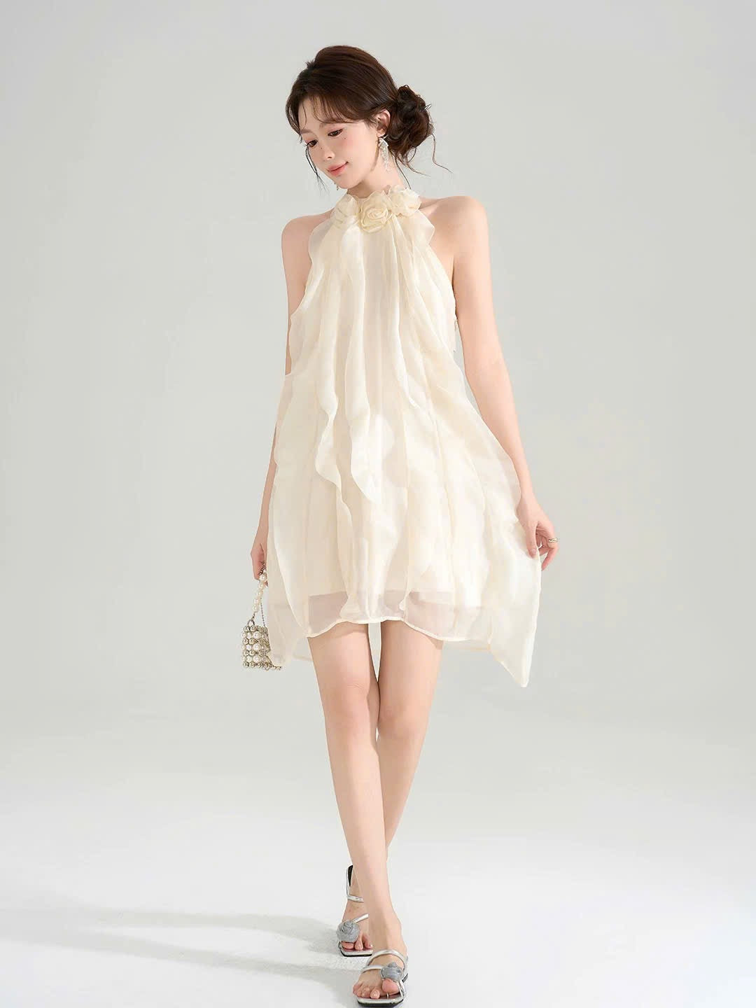 Đầm voan sát nách bèo hoa  viền cổ nàng thơ 6316