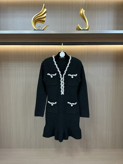 SELF flared dress with white stone border WHITE 4741