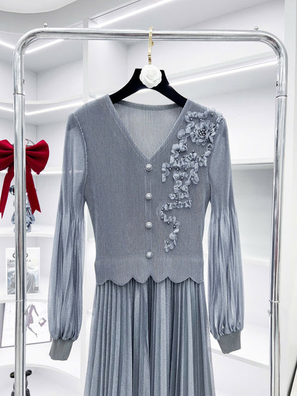 Đầm nhún xếp ly màu xám sang chảnh 5032