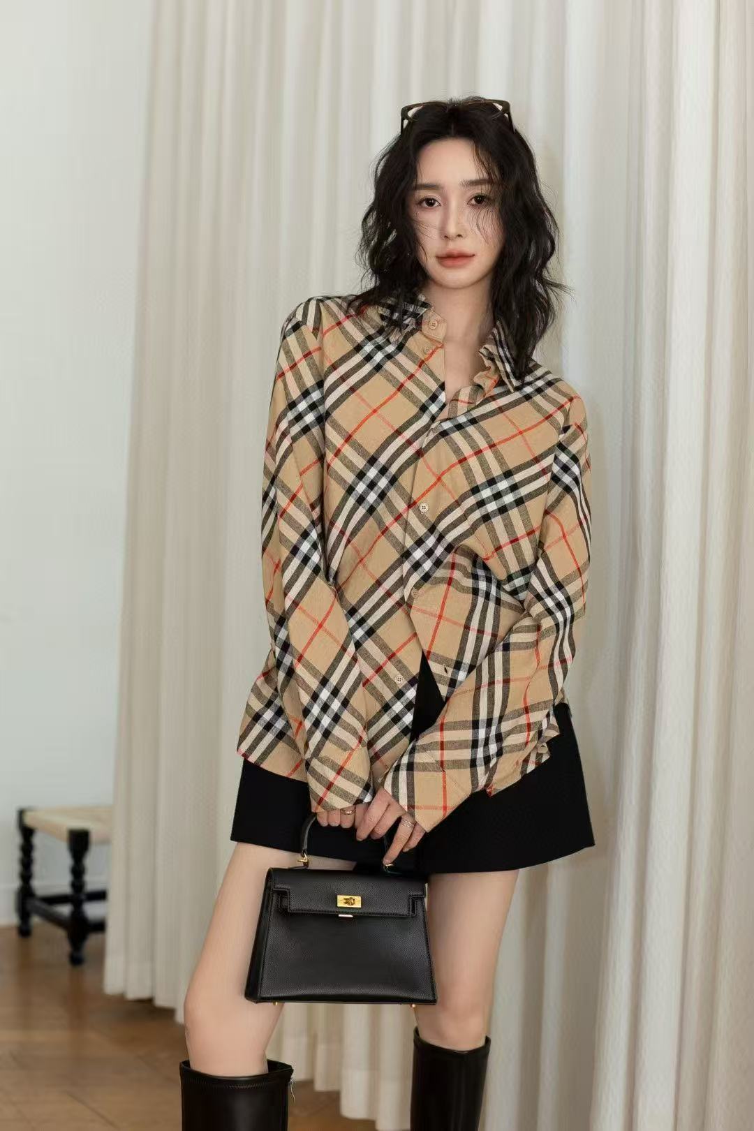 Áo sơ mi BB tay dài sọc nâu chéo xịn 6913