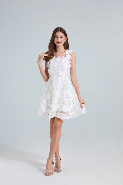 Đầm ren hoa nổi hai dây MÀU TRẮNG 5825