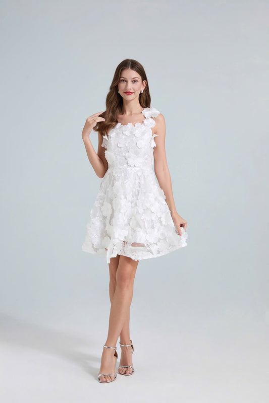 Đầm ren hoa nổi hai dây MÀU TRẮNG 5825