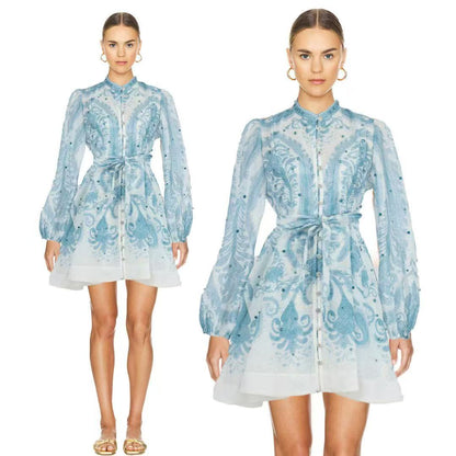 Set váy lụa ngắn xoè hoạ tiết beo 6752