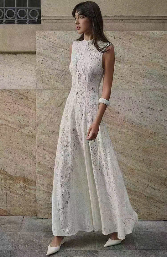 Đầm sát nách dài kèm đầm dây lót Màu Trắng 6356