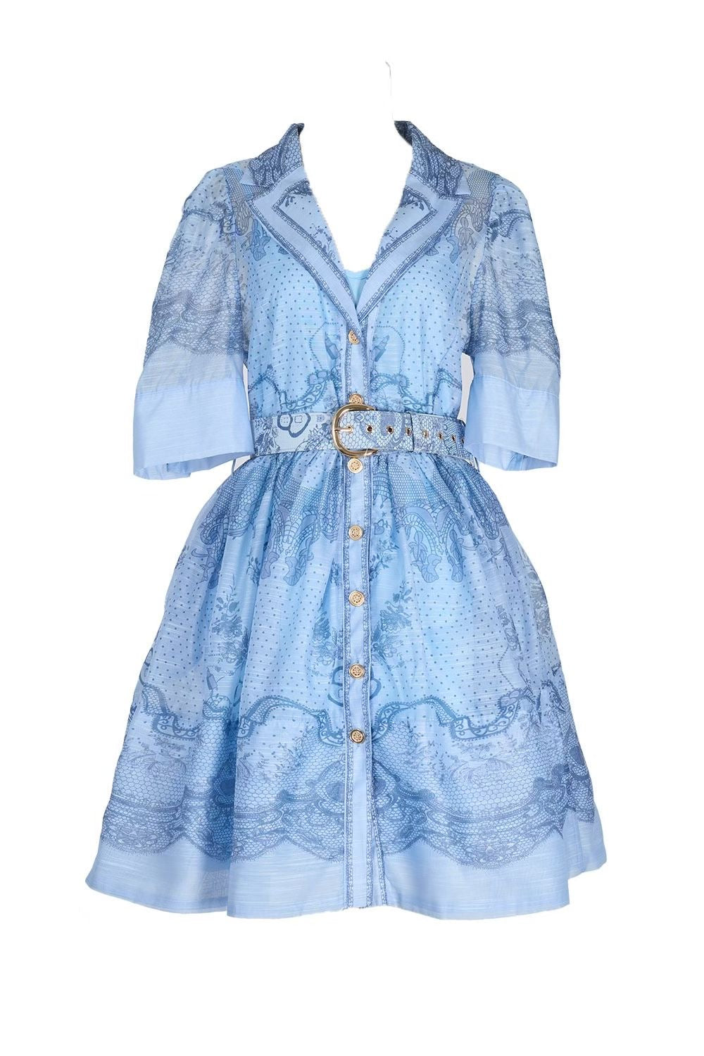 Đầm thiết kế cao cấp cổ sơ mi kèm belt Màu Xanh 6808