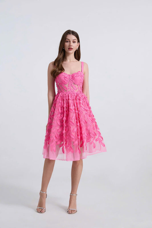 Đầm hai dây ren hình lá màu hồng 5834