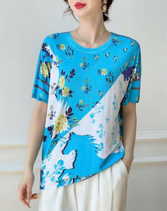 Áo montoghi hoa nhỏ màu xanh dương 6822