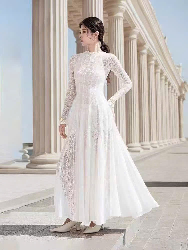 Đầm Zim dài tay dáng dài xịn đẹp Màu Trắng 6369