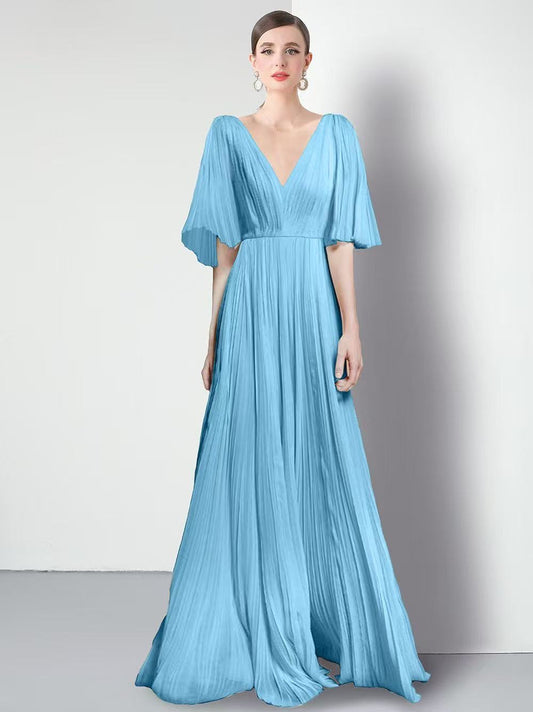 Đầm thiết kế đi tiệc dài cổ tim sang trọng màu Xanh Da Trời 6715