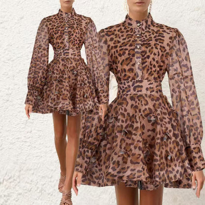 Set váy lụa ngắn xoè hoạ tiết beo 6752