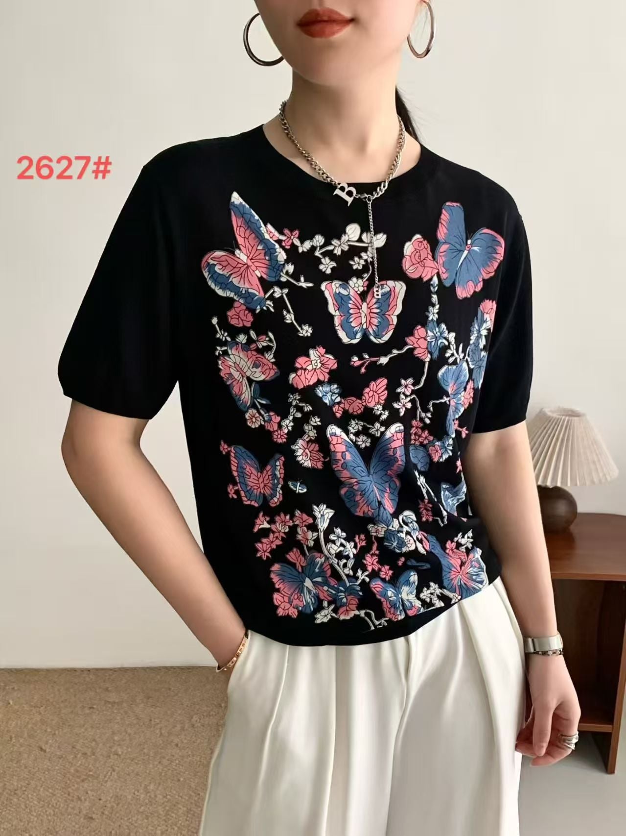 Áo Montoghi CD bướm nhỏ hồng Màu Đen 8752