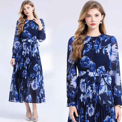 Đầm lụa dài maxi bông xanh dương mềm mại 6784