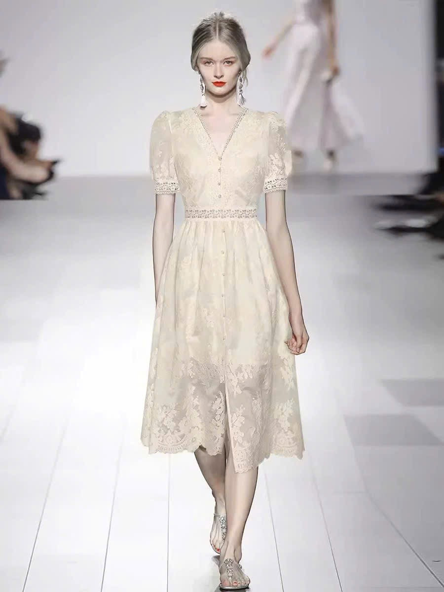 Đầm voan cổ tim phối ren cực sang 6317