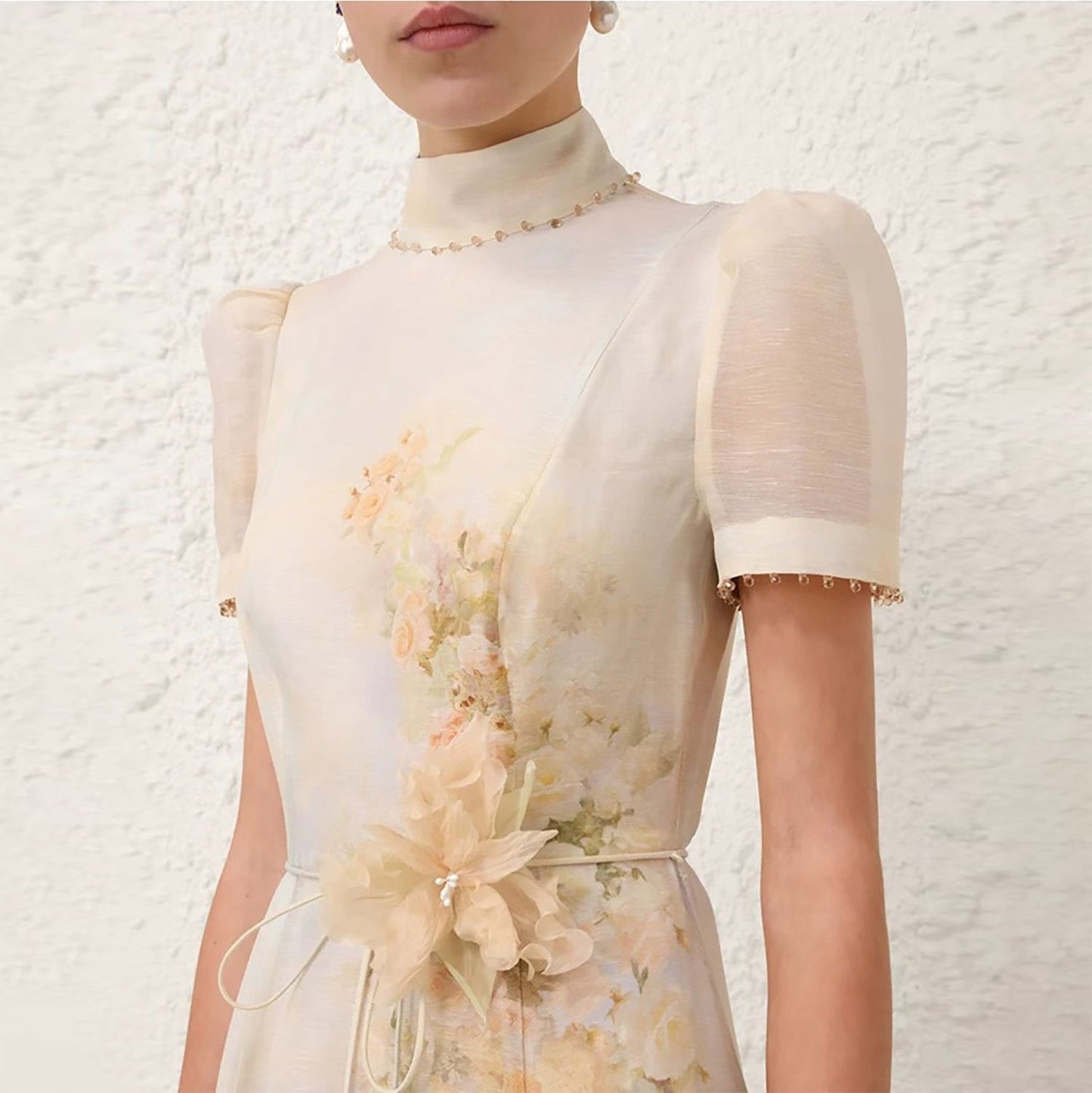 Đầm voan lụa kèm belt tay ngắn 7750