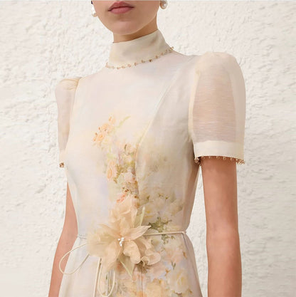 Đầm voan lụa kèm belt tay ngắn 7750