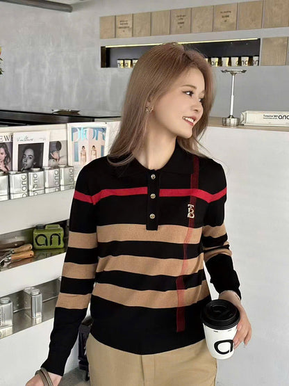 Áo BB cổ bẻ sọc ngang tay dài Màu Đen 7311