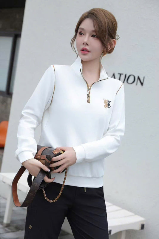 Áo BB thun xin tay dài cổ bẻ dây kéo Màu Trắng 7319