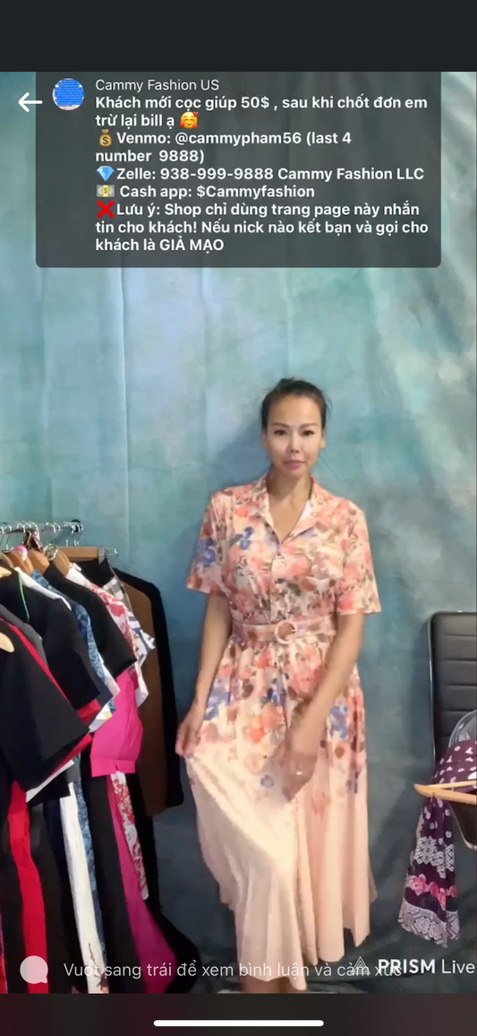 Đầm lụa hoa nhiều màu kèm betl (cũ 718) 5022