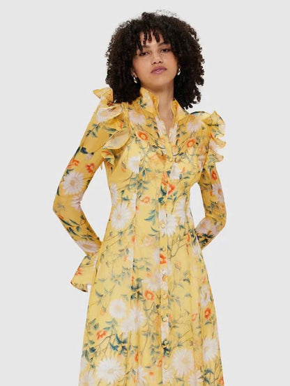 Đầm voan lụa maxi kèm belt bông vàng 5306