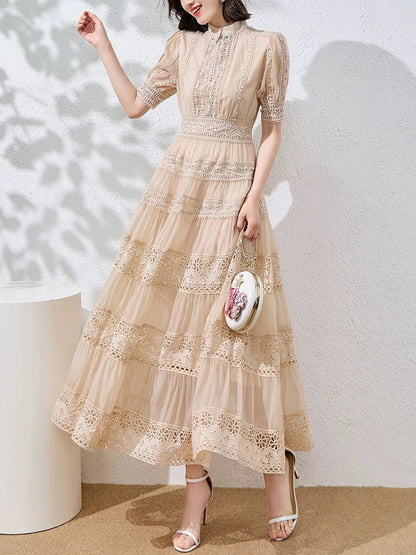 Đầm maxi ren cổ trụ - hồng nude 2788