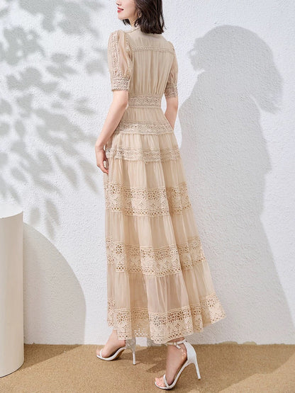 Đầm maxi ren cổ trụ - hồng nude 2788