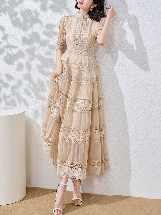 Đầm maxi ren cổ trụ - hồng nude 2788