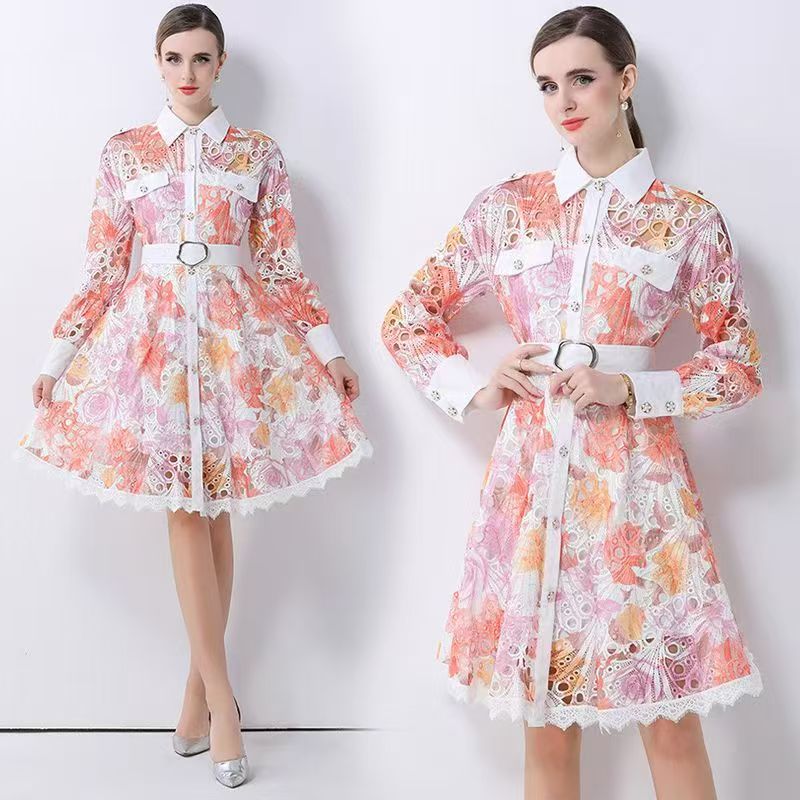 Đầm ren xoè ngắn tay dài cam hồng trẻ trung 7823