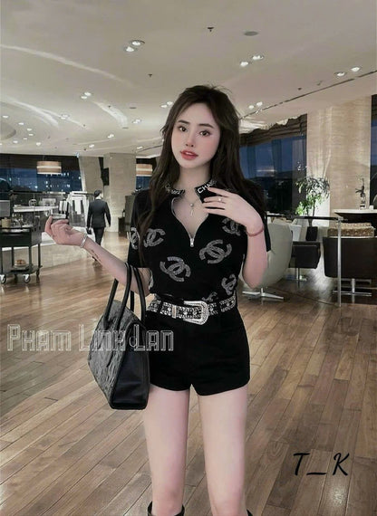 Quần sọt ngắn kèm belt màu đen 2966