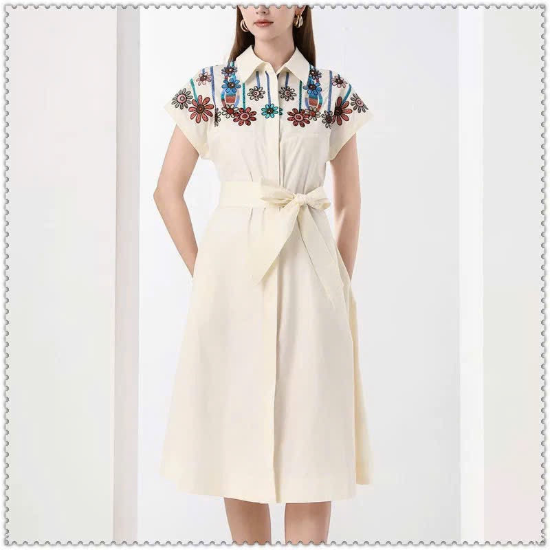 Đầm cổ sơ mi thêu hoa 6092