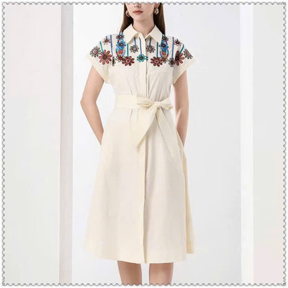 Đầm cổ sơ mi thêu hoa 6092