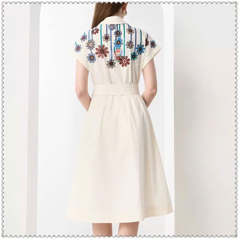 Đầm cổ sơ mi thêu hoa 6092