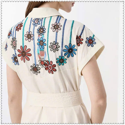 Đầm cổ sơ mi thêu hoa 6092