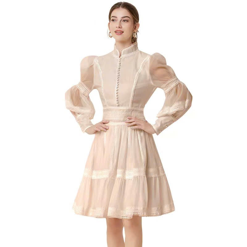 Đầm voan hai lớp tay dài cao cấp màu nu 6368