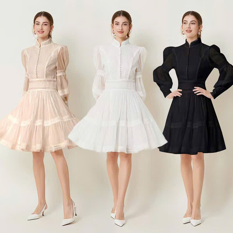 Đầm voan hai lớp tay dài cao cấp màu nu 6368