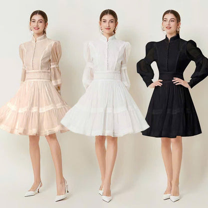 Đầm voan hai lớp tay dài cao cấp màu nu 6368