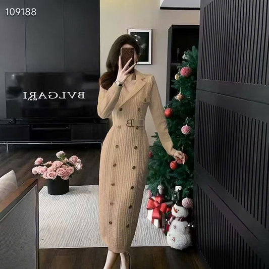 Đầm BL cài nút kèm belt màu NUDE 7694