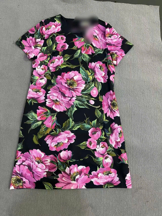 Đầm suông lụa bông hoa tím lớn 7349