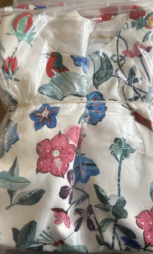 Đầm suông lụa hình chim và bông hoa nhiều màu 7359