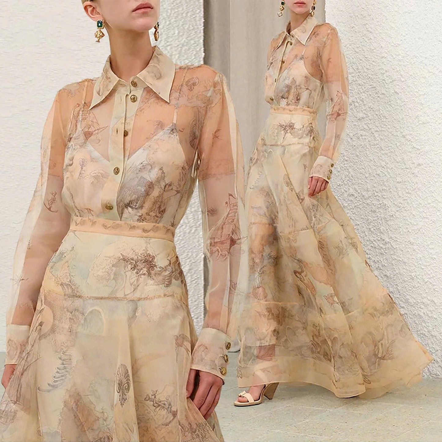 Đầm maxi lụa phong cách cổ điển 7770