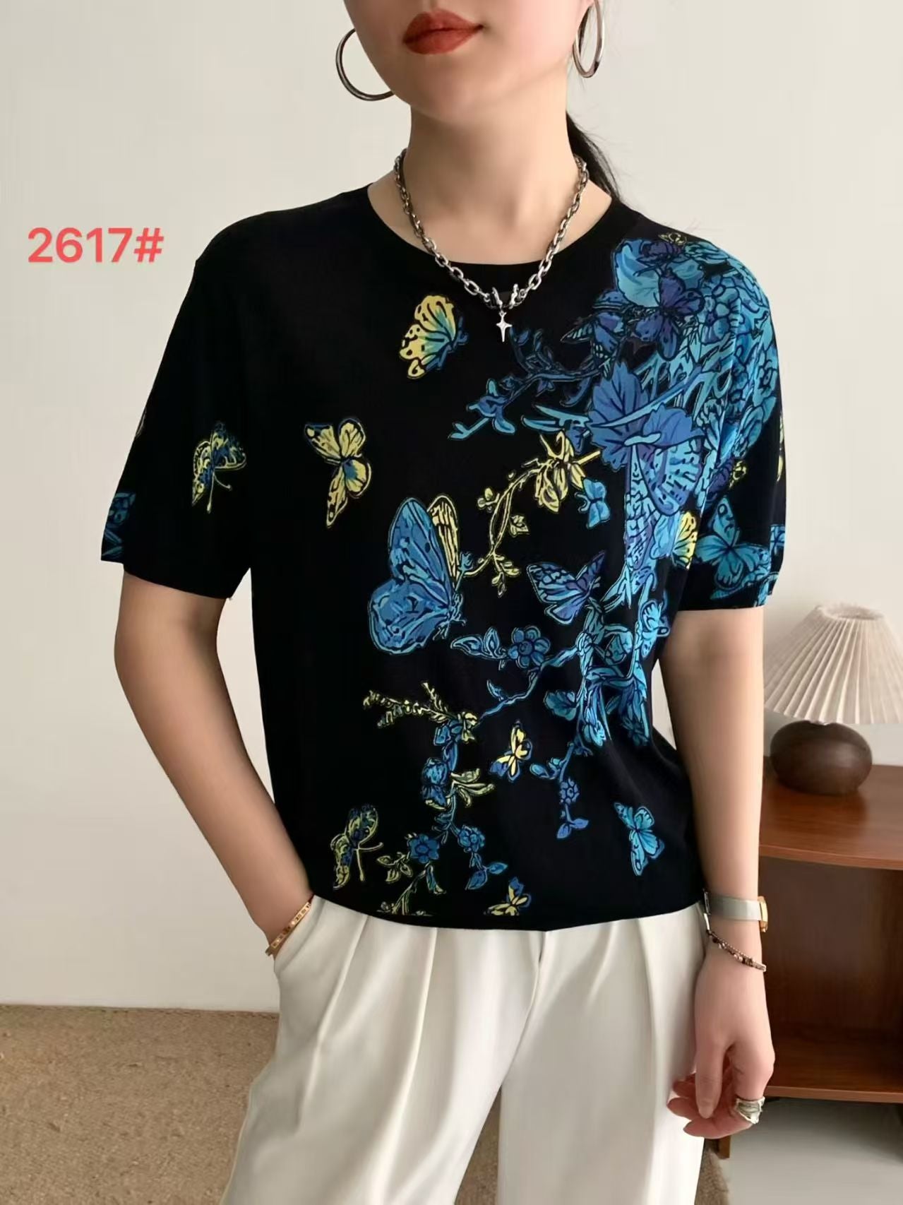 Áo Montoghi CD bướm bự xanh đen 8759