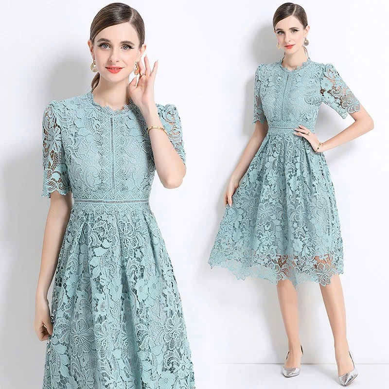 Đầm ren xanh ngọc hai lớp siêu đẹp 6029