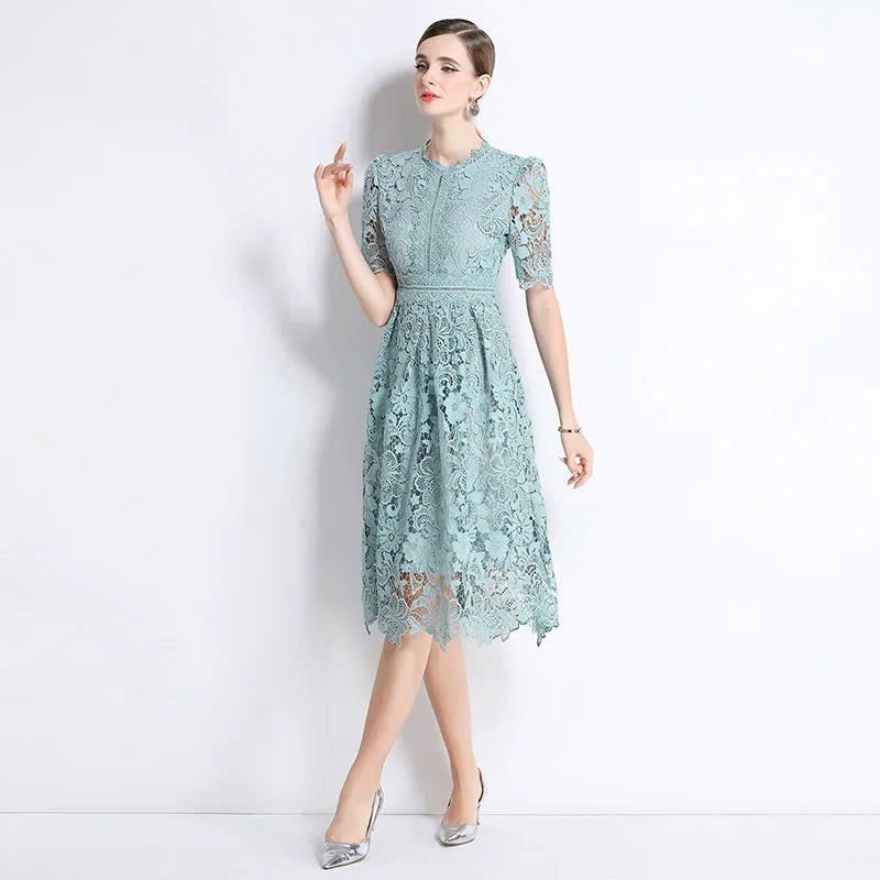 Đầm ren xanh ngọc hai lớp siêu đẹp 6029