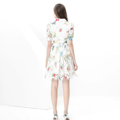 Đầm ren hoa nhiều màu cổ vest kèm belt 6030