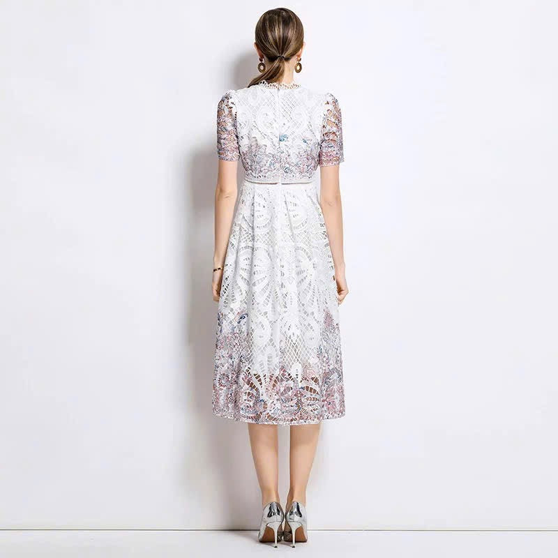 Đầm ren trắng phối tím hai lớp 6031