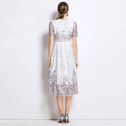 Đầm ren trắng phối tím hai lớp 6031