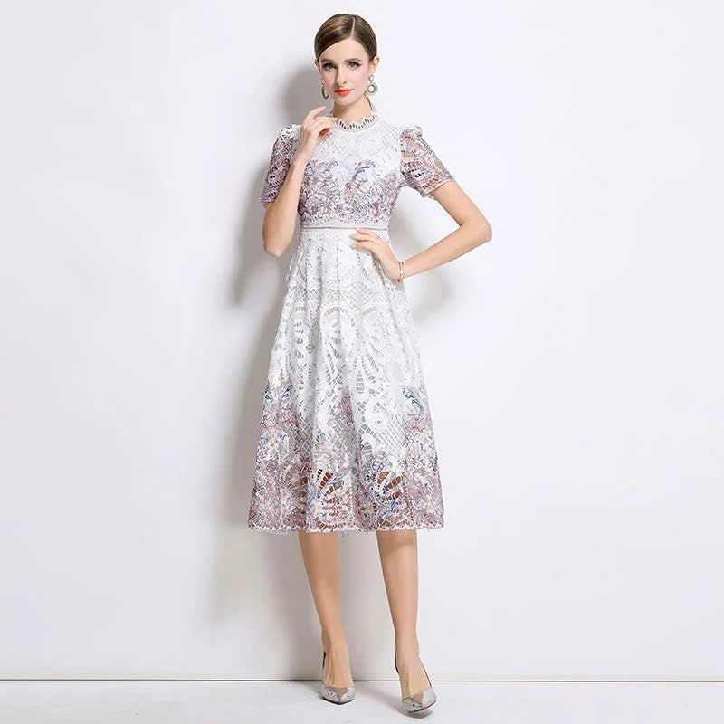 Đầm ren trắng phối tím hai lớp 6031