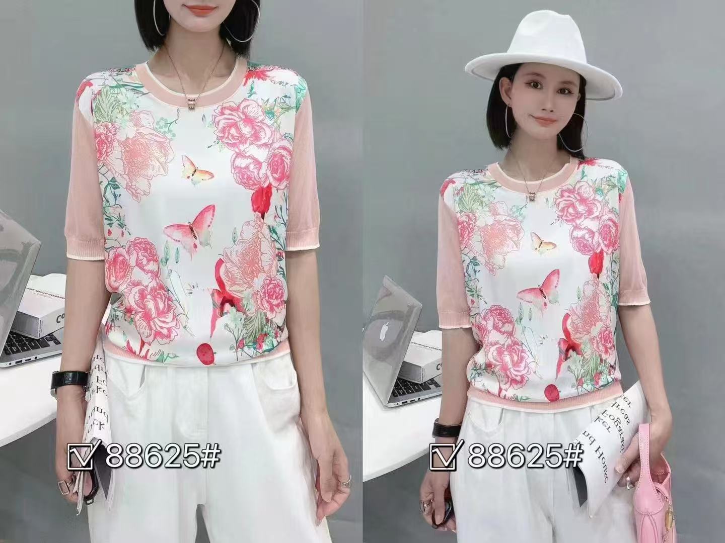 Áo Montoghi phối lụa mềm đẹp hoạ tiết bướm hồng
