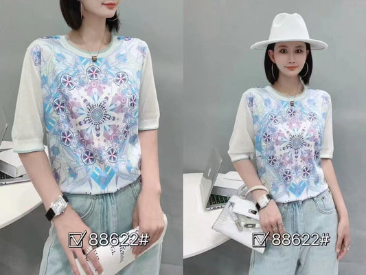 Áo Montoghi phối lụa mềm đẹp hoạ tiết vòng tròn 8900